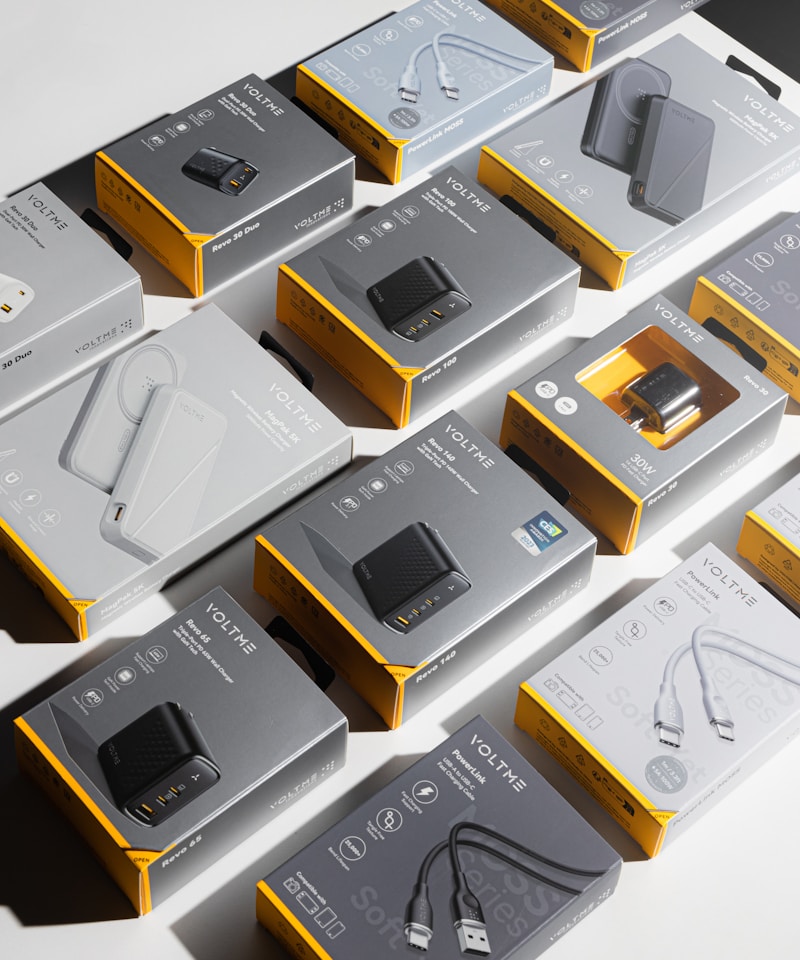 Stacked boxes of mobile accessories